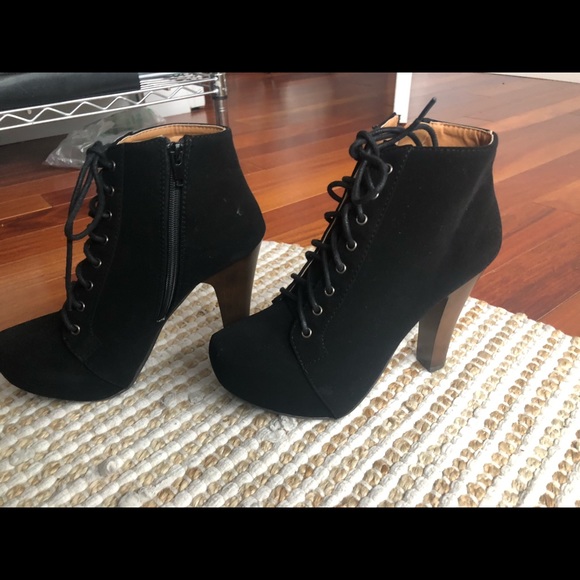 Platform High Heel Laced Velvet Booties - Picture 2 of 4